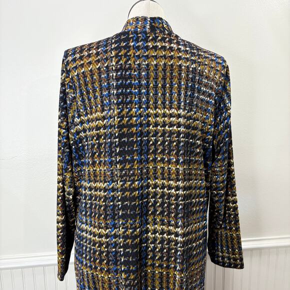 Susan Graver 1X Duster Cardigan Sweater Slinky Knit Career Pockets Houndstooth - Picture 6 of 10